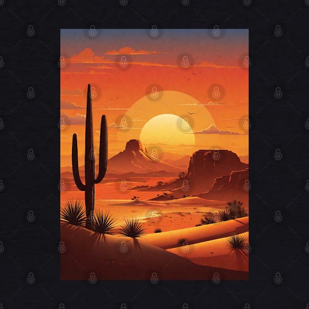 sunrise with cactus and mountains by Anik Arts